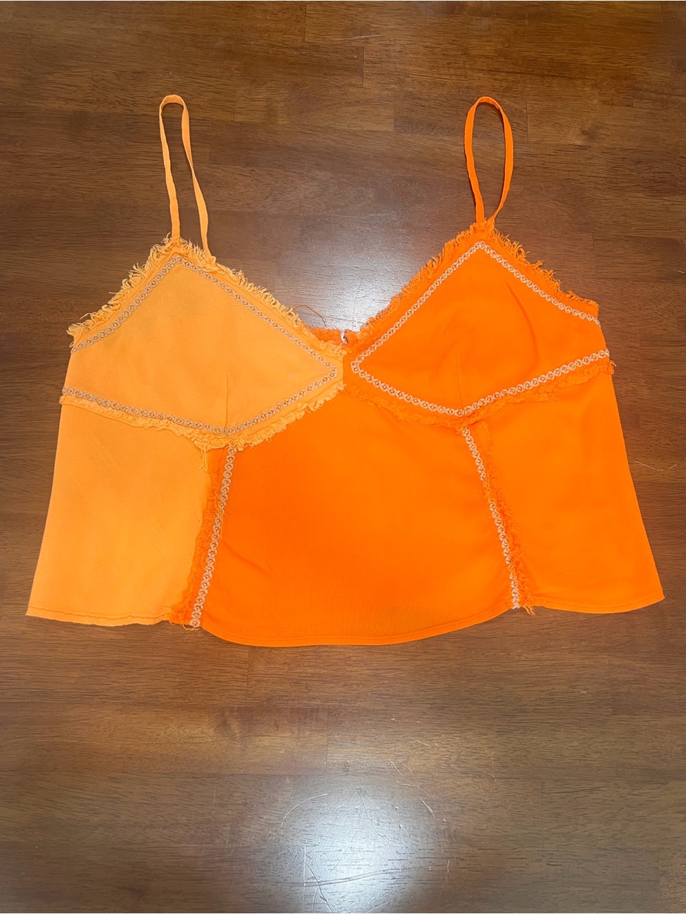 MNG Bright Orange Two-Tone Lace-Trim Spaghetti Strap Cami Top
